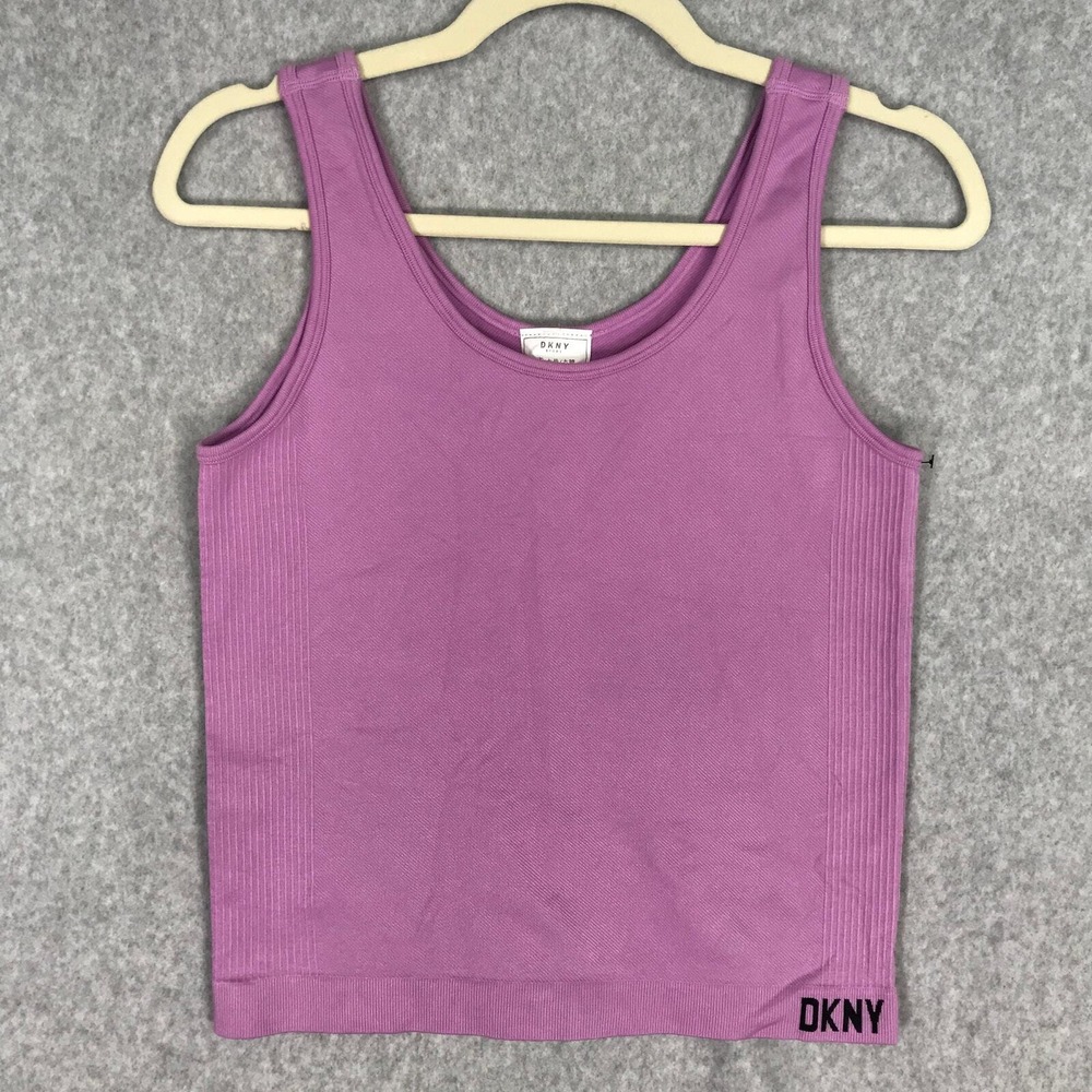 DKNY Seamless Brami Tank Top Large Purple Ribbed Active Performance Yoga Tight